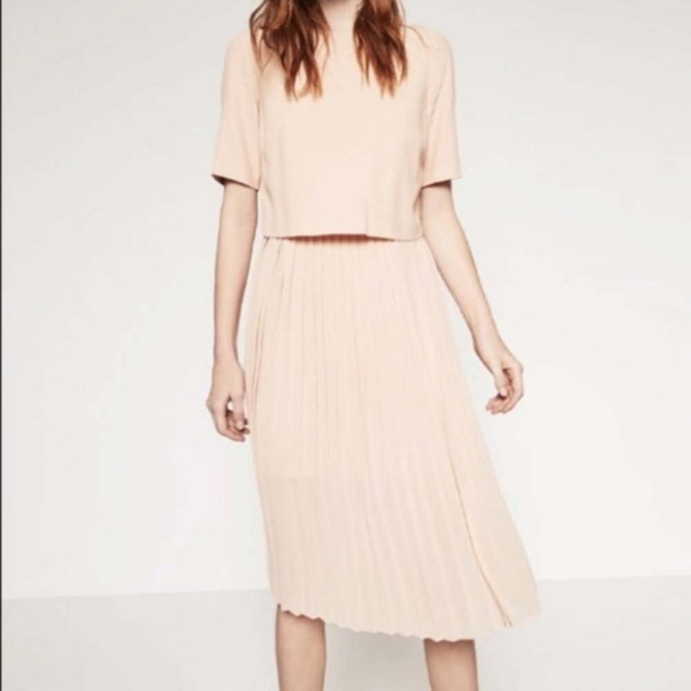 Pink Zara Pleated Midi Dress